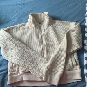 Waffle knit cropped zip up